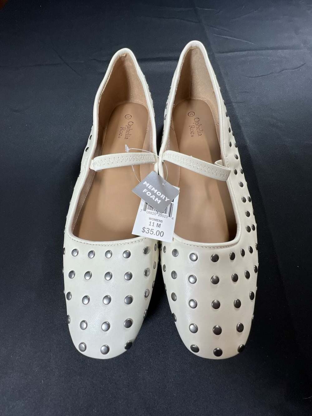 Ophelia Roe Maxine Cream Studded Mary Jane Flats Size 11 M